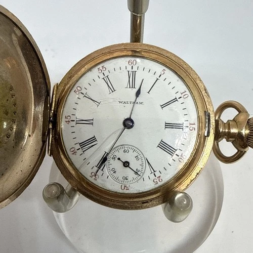 Antique Waltham Gold Plated Full Hunter 3.5cm Diameter Pocket Watch Working Fine