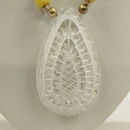 Plunder Alexandra Necklace Gold Tone Chain w Pale Yellow Beads & White Pendant - Picture 2 of 6