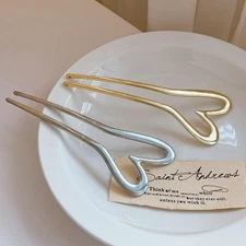 2 PCS U-Shaped Heart Hair Pins French Style Hair Accessories for Women