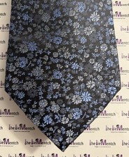 KENNETH COLE Silk Black Blue Floral Design Neck Tie 3.25  XL New Without Tags 