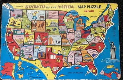 Vintage Built-Rite 1951 Growth of the Nation 67 Map Inlaid Puzzle - Complete