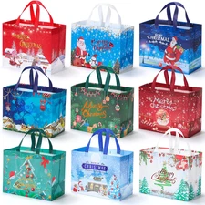 Reusable Christmas Gift Bags - 18 Pack Holiday Tote Bags with Handles