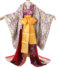KA-015 Original Japan Geisha Luxus Kimono 6-Teile Cosplay Kostüm lila gold weiß