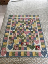 Vintage Baby Quilt Crib Blanket Hearts Love Ditsy Fabric Nursery Gift 37 X 30
