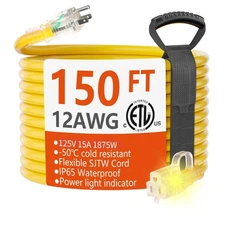 Heavy Duty Extension Cord 150 Ft Waterproof Flexible Cold Resistant