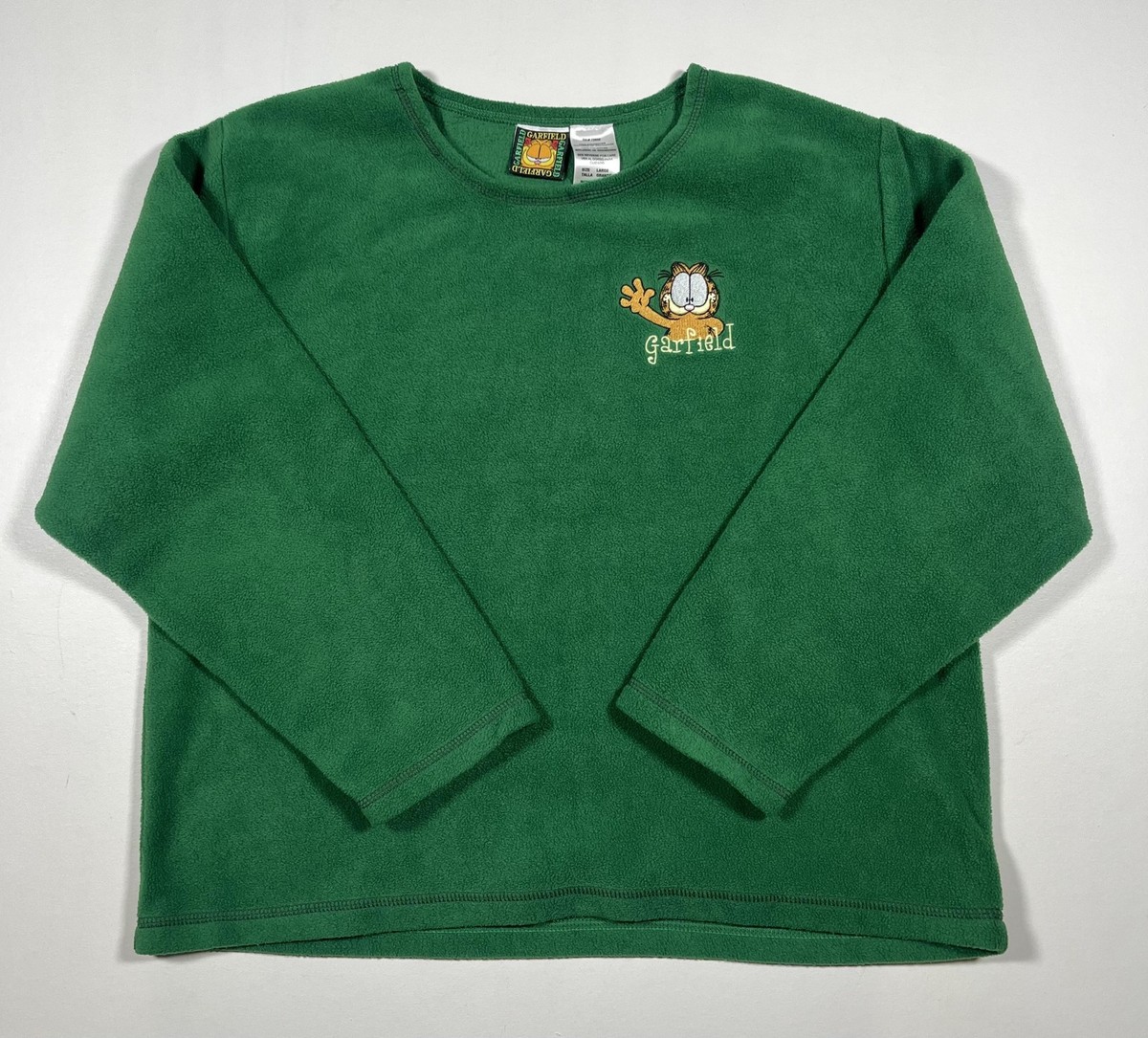 Vintage Garfield Sweatshirt Womens Large Green Fleece Crewneck 