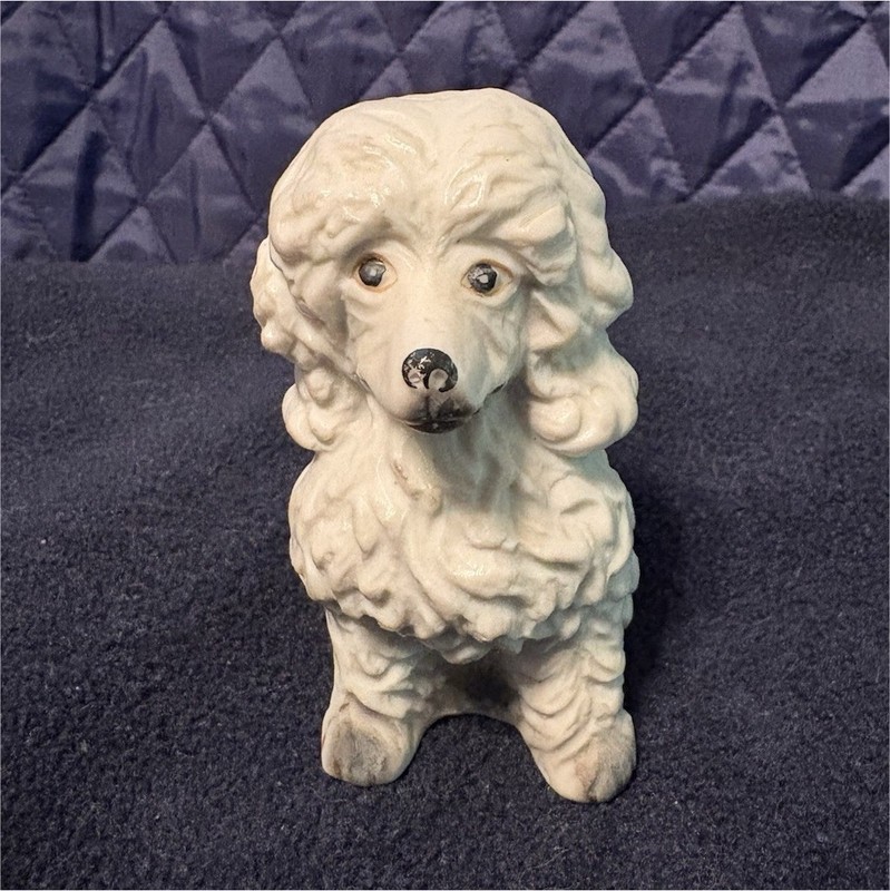 Porcelain  Poodle Dog Figurine White 3.5" Tall Collectible Decor Vintage Style