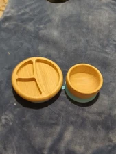 Avanchy Blue Bamboo 2 Piece Suction Divided Plate And Bowl Set No Spoon