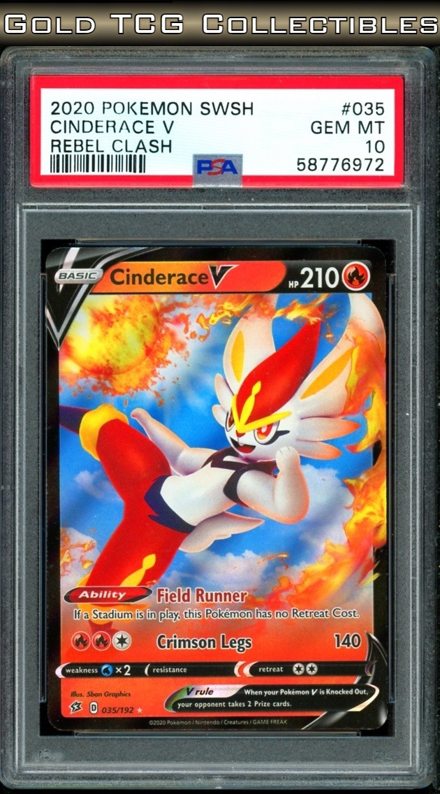 PSA 10 ⭐️ Pokemon Cinderace V 035 Rebel Clash Full Art Graded Card
