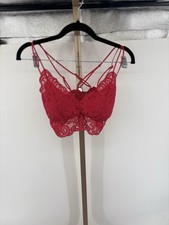 PINK Victoria  s Secret Red Lace Strappy Bralette Size L Coquette