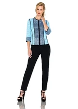 Ming Wang  Zipper Jacket- Blue, Black & White Knit-Size Medium-MSRP $295