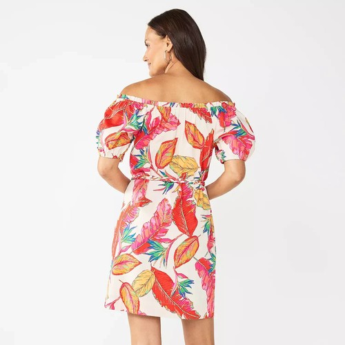 Nine West Off The Shoulder Belted Dress Women XXL NWT Cotton Pocket Short Sleeve - Picture 9 of 15