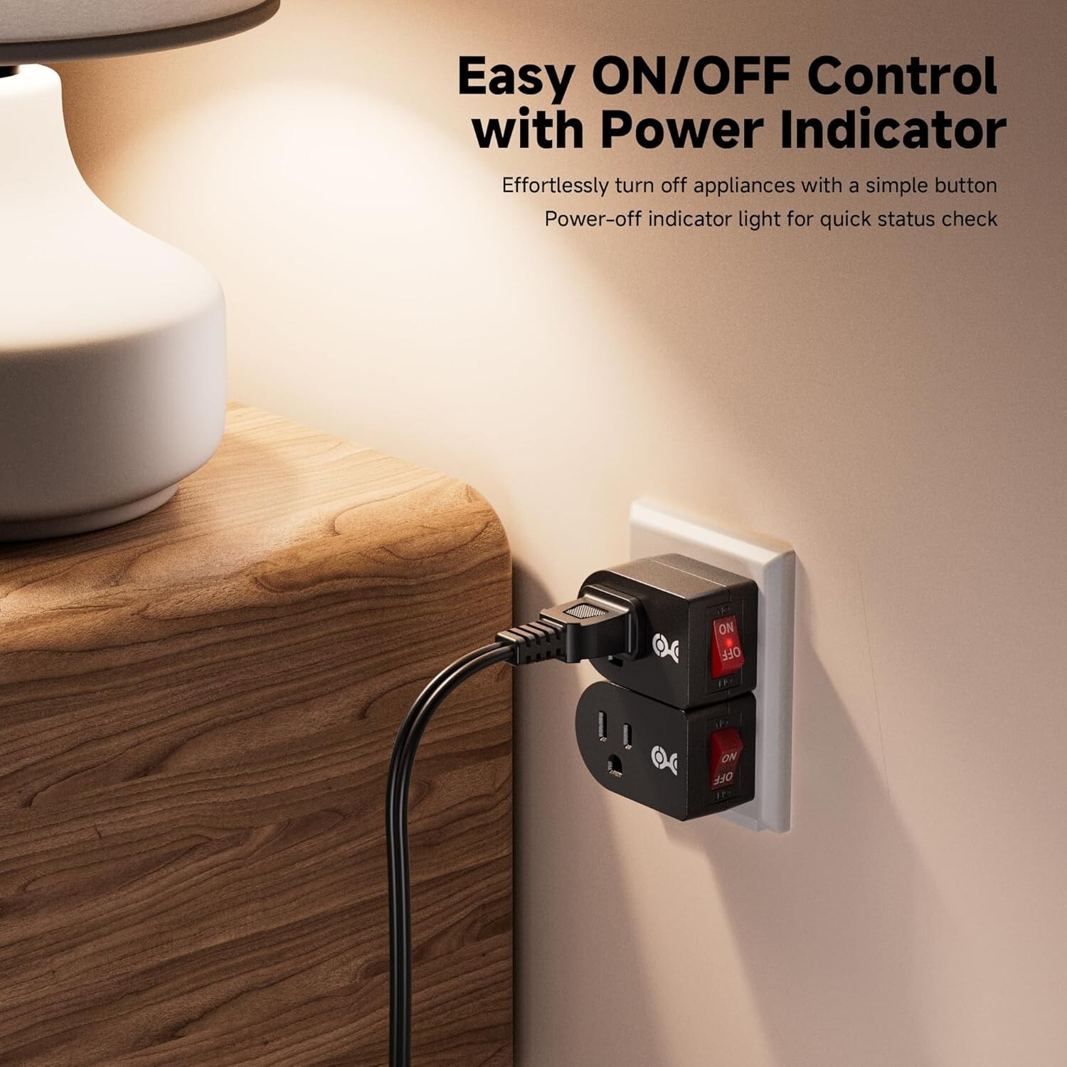 Plugin Power Button 3 Pack Grounded Outlet With ON Off Switch Single Plug In Power Button ...
