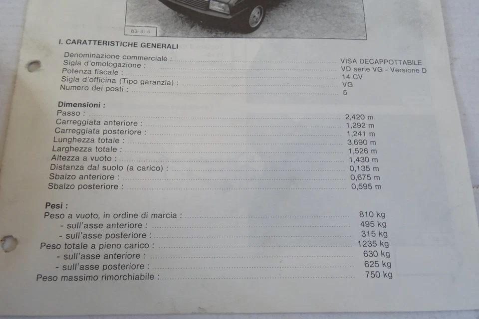 manuale allegato Citroen Visa Super e decapottabile VD SERIE VG versione D - Immagine 4 di 4