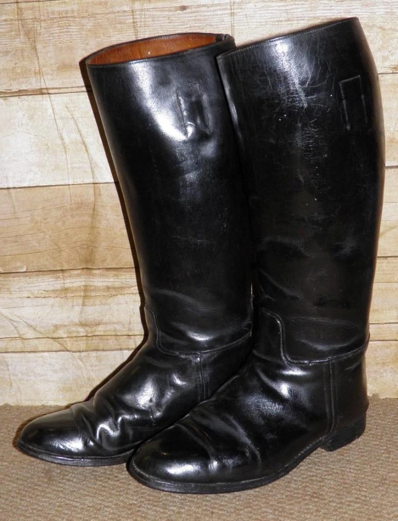 Black Long English Leather Riding Boots UK Size 7 X Wide Calf Short Length