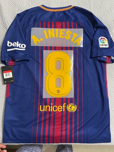 Nike Fc Barcelona 17 18 Andres Iniesta Home Jersey Size L Large Ebay