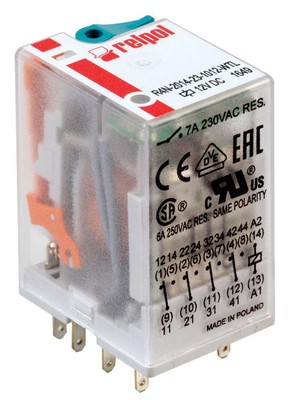 14-PIN INDUSTRIERELAIS, 7A, 4PCO, 24VDC, SPULENWIDERSTAND 640OHM, COI FÜR RELPOL
