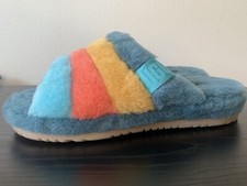 NEW MEN UGG FLUFF YOU MARINA BLUE MULTI STRIPES SLIPPERS NEW WITHOUT BOX  Slide
