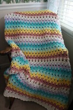 Afghan Hand Crocheted Blanket CATS CATS STACKED Pastels Soft White Throw NEW