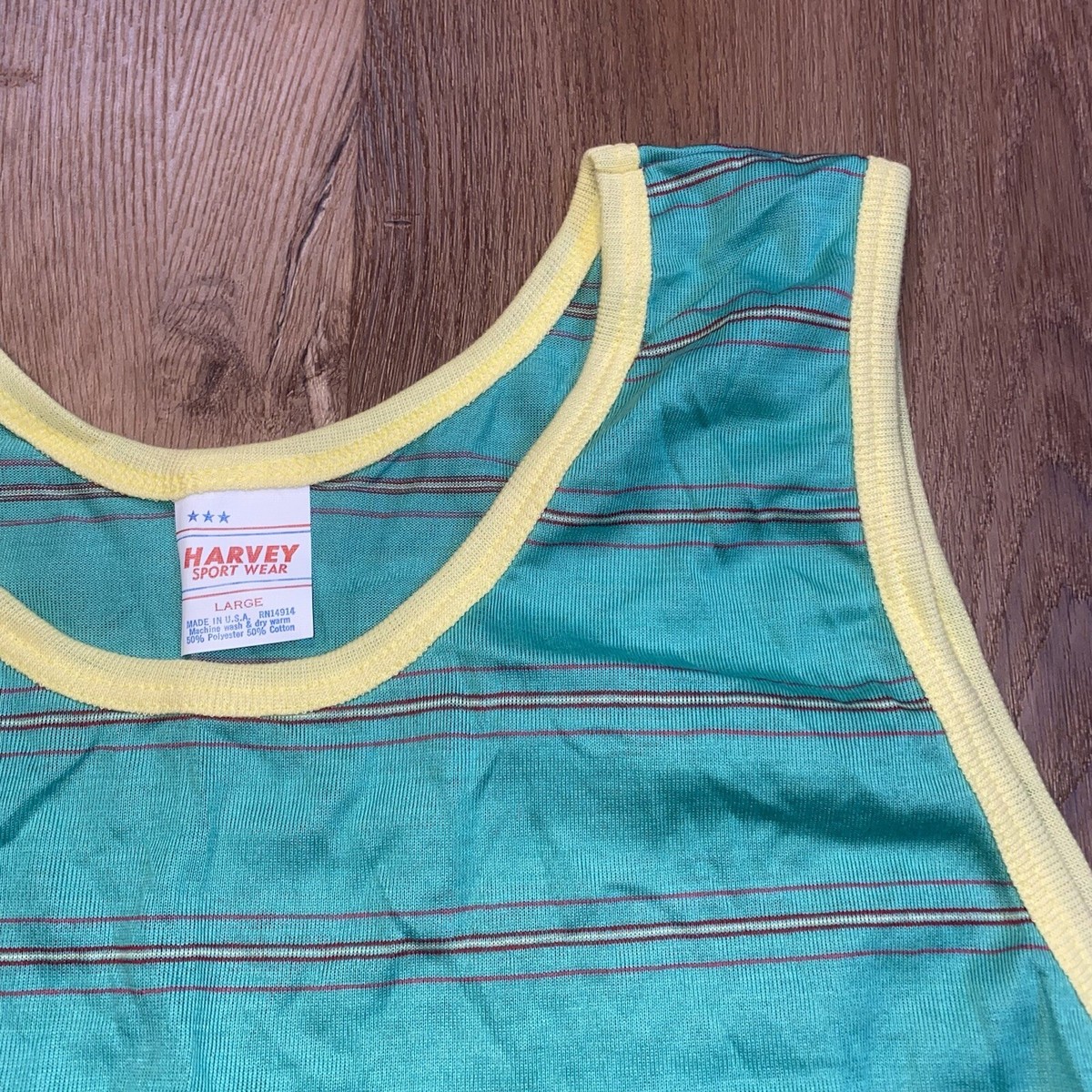 Vintage 60s 70s Tank Top Shirt Mens Large Harvey Striped