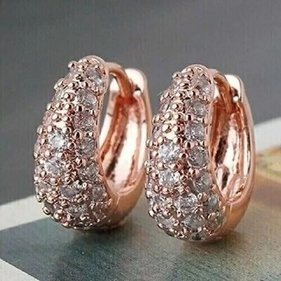 1.60 Ct Round Real Moissanite Huggies Hoop Earrings 14K Rose Gold Plated Silver