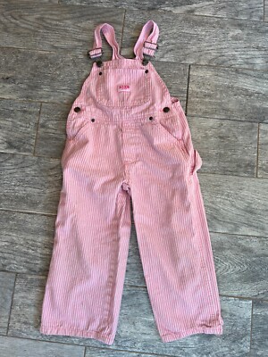 Key Bib Striped Overalls Size 4 Pink White Girls Denim bibs Railroad Costume