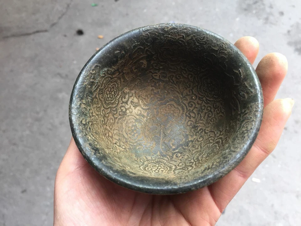 Китайская старая нефритовая чаша резная древняя нефритовая чаша с надписью -*/ - Изображение 3 из 4