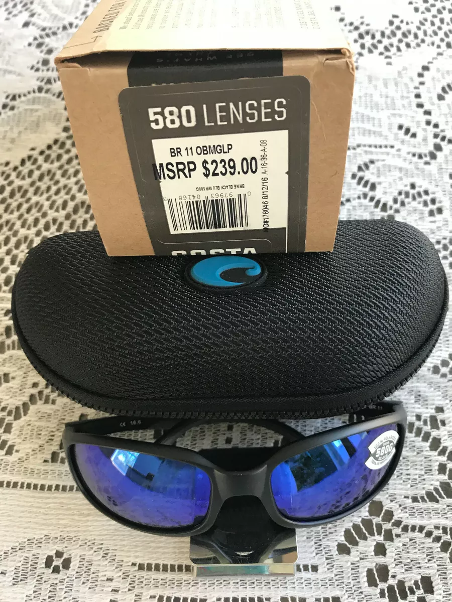 New in Box Mens Costa Sunglasses Brine Black Blue Mirror 580G BR