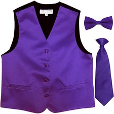 New Boy's Kid's formal Tuxedo Vest Waistcoat necktie  bowtie Purple size 2-14