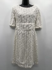 Women's Embroidered Mesh Crew Neck Short Sleeve White Lace Crochet Dress Size NA