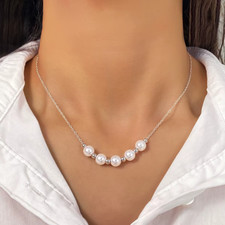 Women's Fashion Jewelry Silver Color Statement Pearl Choker Necklace 67-3