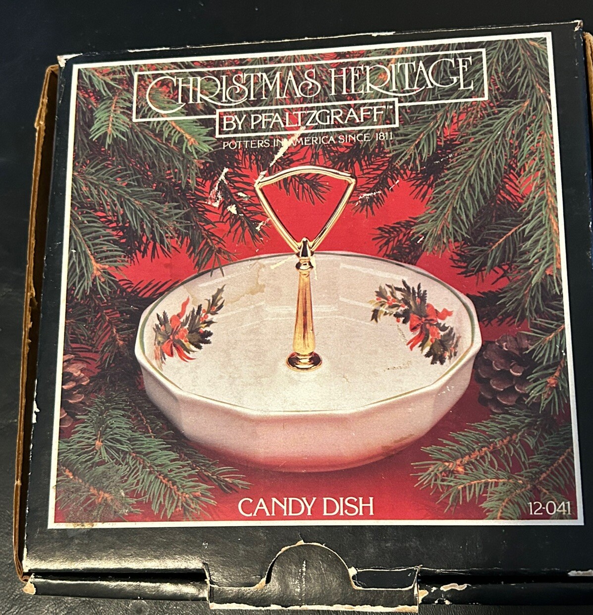 Vtg Pfaltzgraff Christmas Heritage Tidbit Bowl Nut Candy Dish with Handle 7"