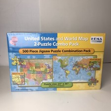 United States and World Map 2-Puzzle Combo Pack