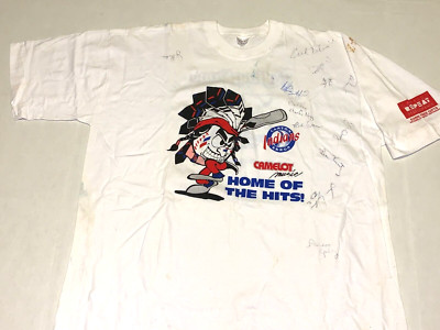 Autographed 1990 Canton Akron Indians Camelot Music T-Shirt LARGE Single Stitch