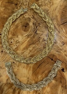 Authentic Christian Dior 1966 Germany Collar Necklace And Bracelet Cuff Set Gold Plated
