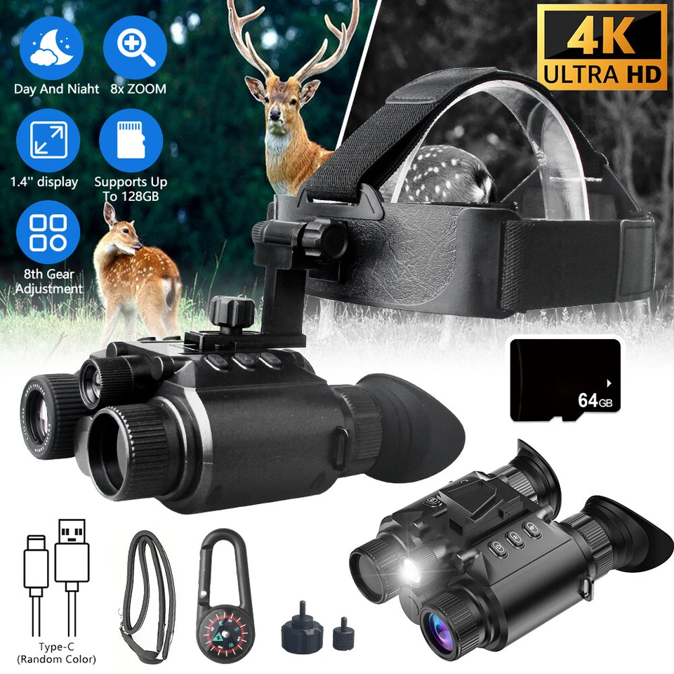 Z9158 8X Zoom Infrared Night Vision Binoculars 64GB 4K 3D Head Mounted Goggles - Image 3 of 4