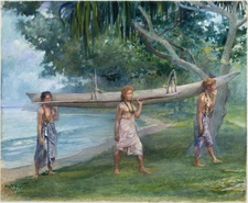 John La Farge: "Girls Carrying a Canoe, Vaiala in Samoa" (1891) — Fine Art Print