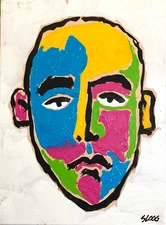 SLOOG Original Art Colorful Modern Art Textured Painting on Canvas 12x16 Face