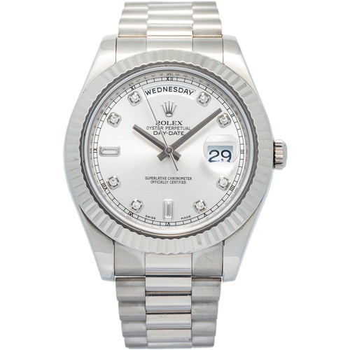 Rolex Day-Date 218239 18k White President Factory Silver Diamo...