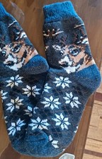 Eastern European Hand Knitted 100 Wool Thermal Socks, Size L-XL Reindeer Design