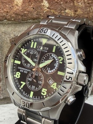 Citizen Men's Eco-Drive WR 100 Chronograph Watch Black Dial