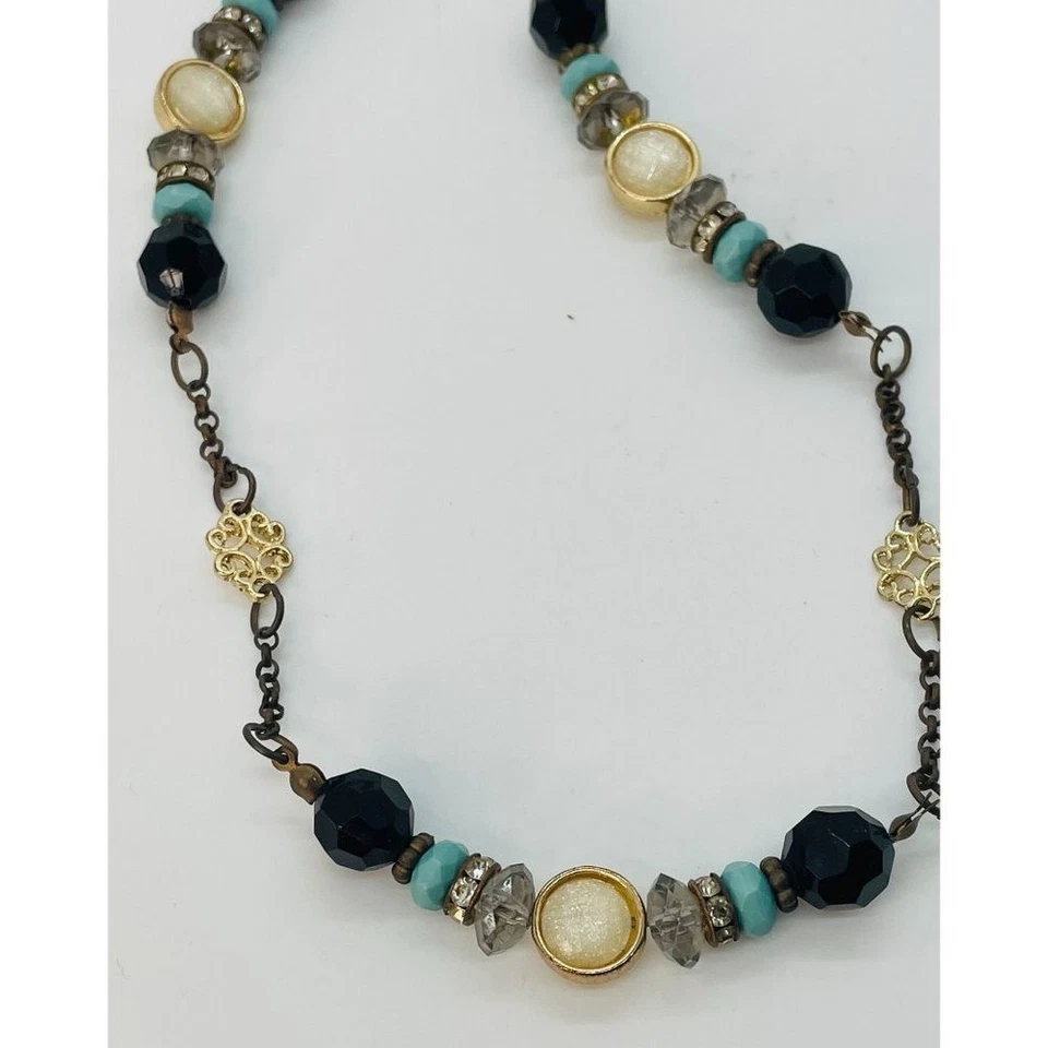 Collar Boho Chic con Cuentas Negro y Turquesa Caprichoso Único Foto 4 de 4