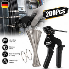 Spannwerkzeug Kabelbinderzange mit 200 Stück Edelstahl Kabelbinder Spanner Set