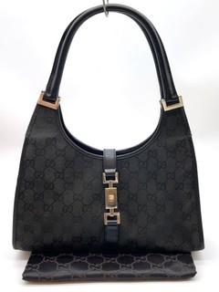 Auth Gucci Jackie GG Canvas Leather Black 002 1067 Handbag W/D NS071163