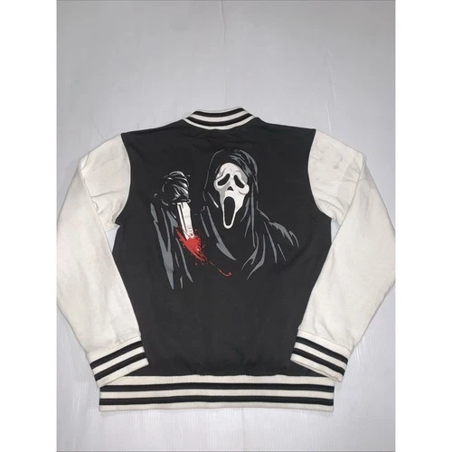 Ghost Face Scream Varsity 96 Jacket Size Small Halloween Horror Unisex Black video thumbnail