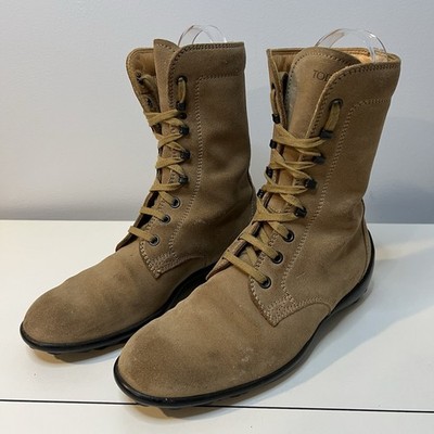 TODs Combat Boots Mid Calf Beige Suede Womens Shoe Size US 7 EU 37