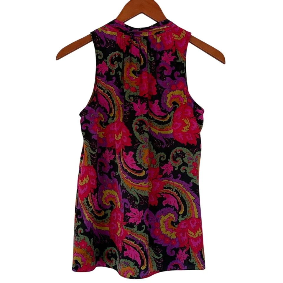 J. Blusa Crew Seda Paisley Sin Mangas Cuello Redondo Botón, Camisa, Talla 2 Foto 2 de 4