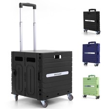 Folding Utility Cart Black Portable Rolling Crate Collapsible