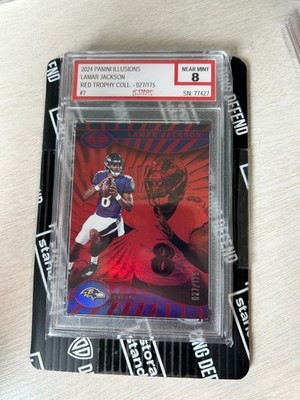 2022 Panini Illusions - Lamar Jackson #7 Trophy Collection Red 27/175 Iconic 8