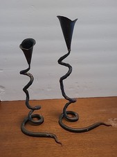 Vintage Pair Of Brutalist Wrought Iron Calla Lily Candle HoldersSpiral